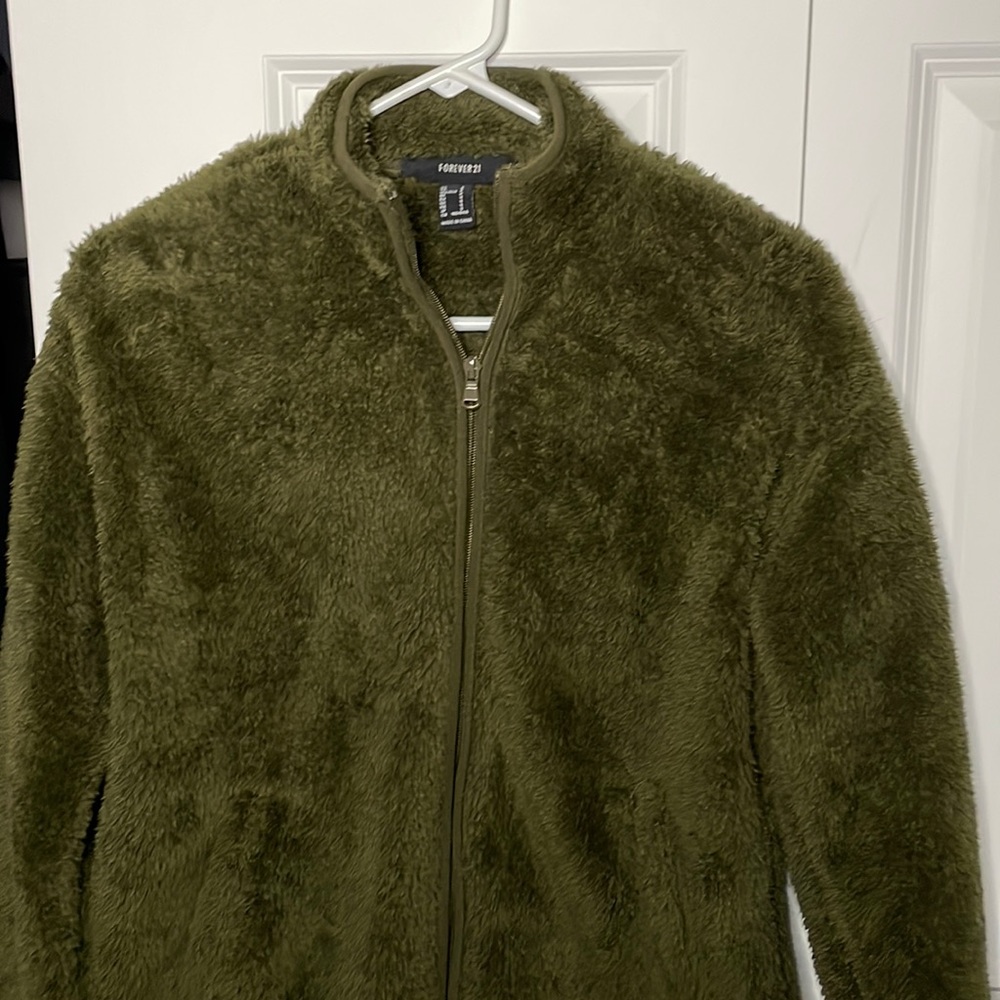 Forever 21 Sage Green Fluffy Sherpa Jacket
